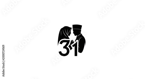 Silhouette of a couple with the number 31, representing unity and love.