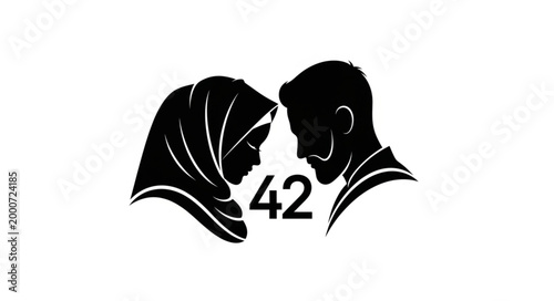 Silhouette of a couple with the number 42 between them, representing love and connection.