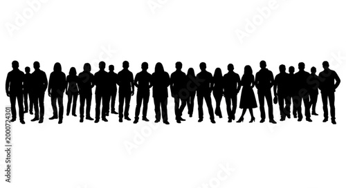 Silhouette of a Crowd of People Standing Together.