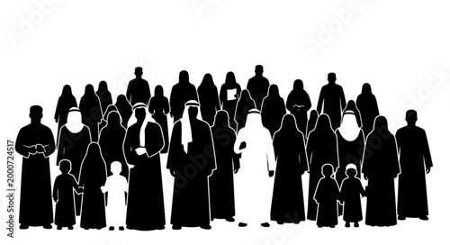 Silhouette of a diverse group of people standing together in solidarity.