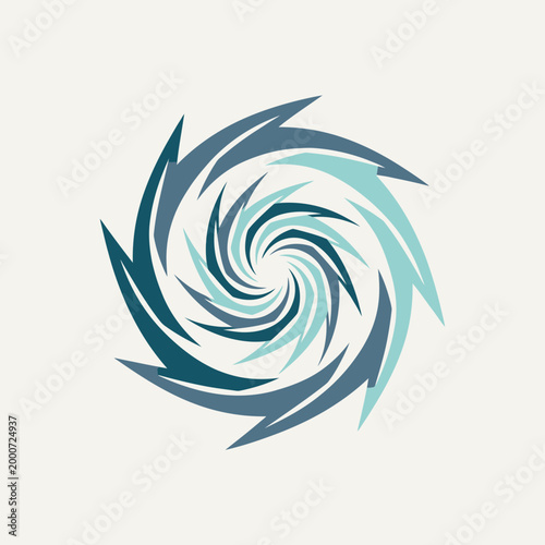 Abstract Teal and Blue Spiral Vortex Graphic Illustration Representing Hurricane Motion, Wind Power Energy, and Dynamic Circular Movement for Branding and Logo Design