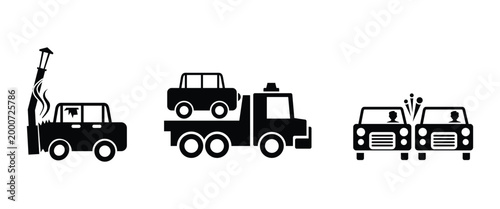Car Accident Icon Set – Vehicle Collision, Crash & Road Safety Vector Collection