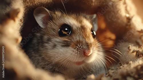 Small Rodent Exploring Burrow Curious Eyes Peeking Out in Cozy Hole
