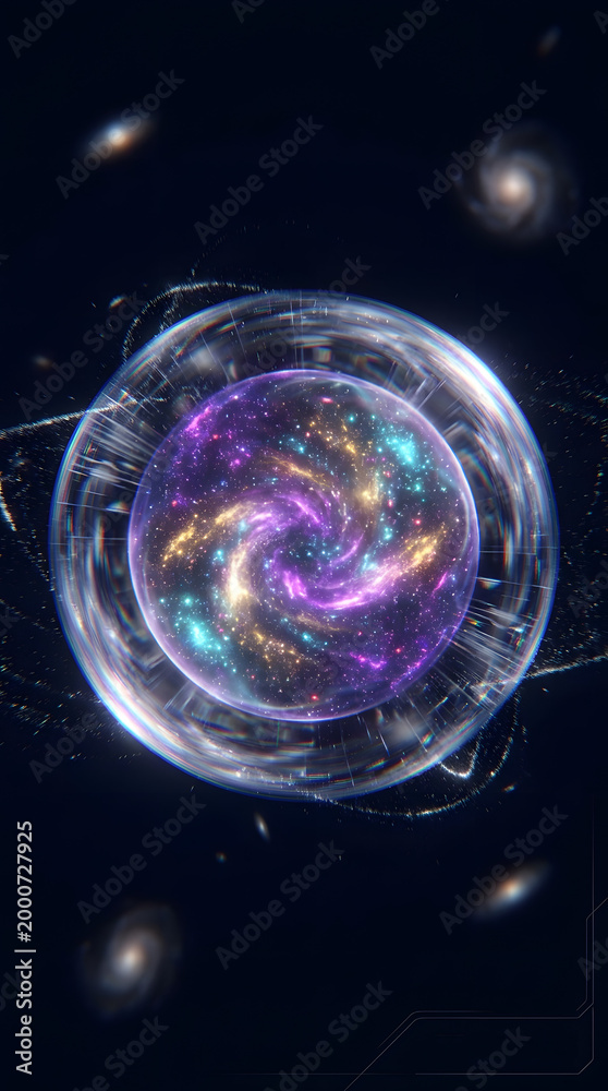 Fototapeta premium Swirling galaxy captured in a crystal orb, perfect for scifi or mystical designs, astronomy concepts, meditation, and spiritual themes.