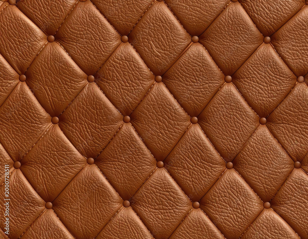 Fototapeta premium Close-up texture of tufted brown leather with diamond-shaped stitching