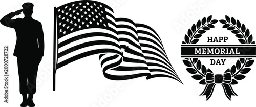 memorial day vector design with soldier silhouette and american flag