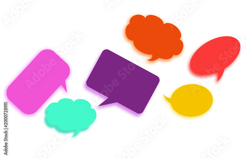 Closeup design collection speech bubbles colorful set isolated white background in media vector. pop art symbol on white space for illustration advertising, wallpaper, art print, stock photo
