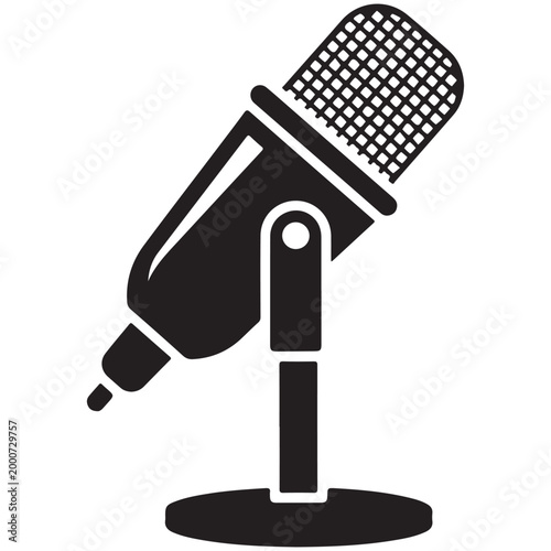 Black microphone icon on a stand vector illustration isolated on white background