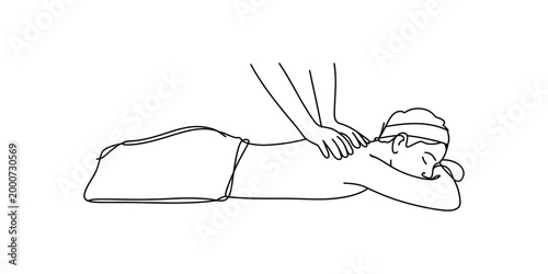 Line art drawing of a person receiving a back massage Vector, illustration