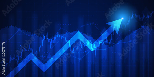 moving up arrow financial chart with stock market graph on blue color background