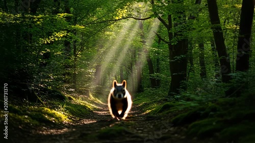 Squirrel on sunlit forest path