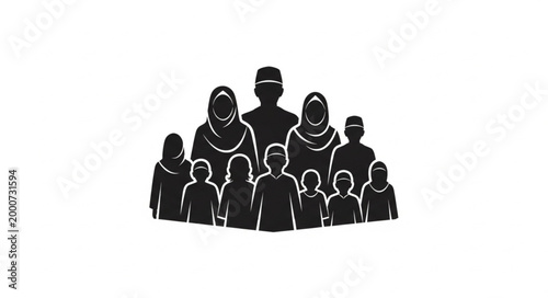 Silhouette of a large family, representing togetherness and unity in a group.