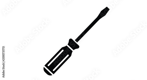 Screwdriver Icon: A sleek silhouette of a screwdriver, a fundamental tool in construction, craftsmanship, and repair. A clear symbol of precision and functionality. 