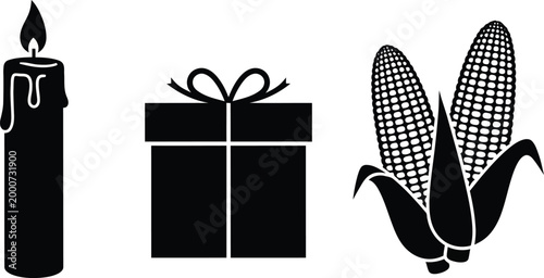candle gift box corn cob vector icons set