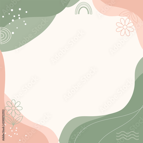 Soft Abstract Organic Frame Background with Line Art Elements