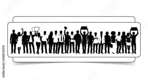 Silhouette Crowd Diverse People Group Celebration Unity.