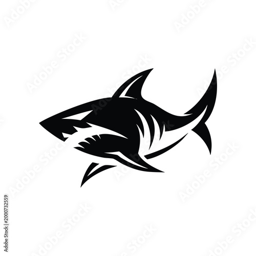Black silhouette shark logo minimalist vector design mascot