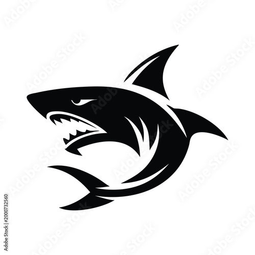 Black silhouette shark logo minimalist vector design mascot