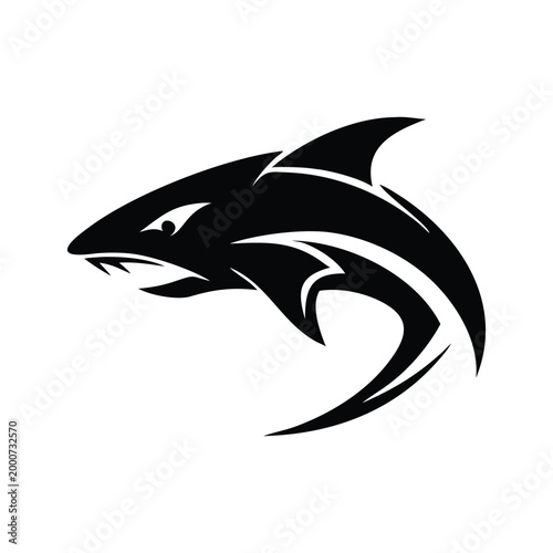 Black silhouette shark logo minimalist vector design mascot