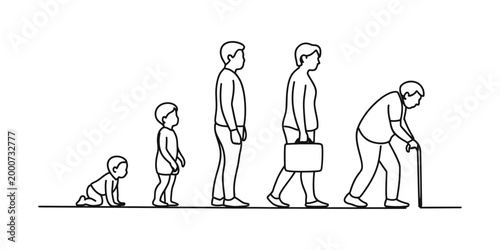 Stages of human life from baby to old age, line art illustration Vector, illustration