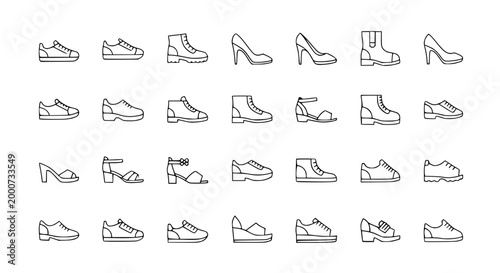 Collection of Fashionable Footwear Icons - Shoes, Boots, Heels, Sneakers