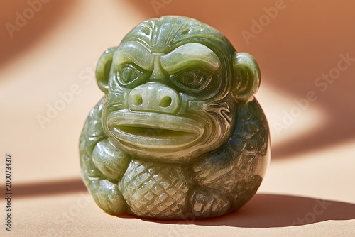 Jade Monkey Sculpture: A detailed close-up reveals a meticulously crafted jade monkey sculpture, showcasing the artist's skill and the beauty of the natural stone.