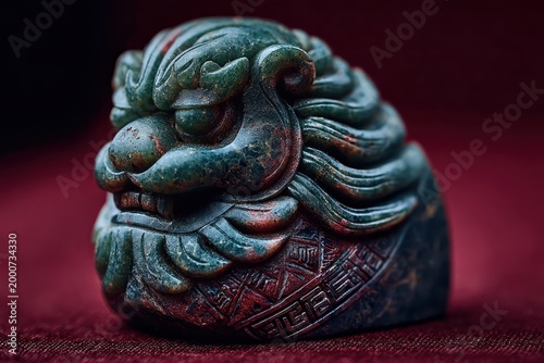 Jade Lion Figurine: A meticulously carved jade lion figurine, a symbol of protection and prosperity. The exquisite artwork and deep emerald hue of the jade speak volumes.