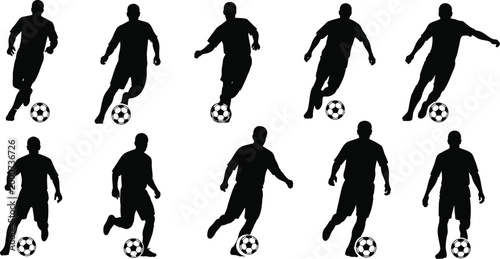 Dynamic silhouette of soccer players in action isolated on transparent background illustrating movement and sport