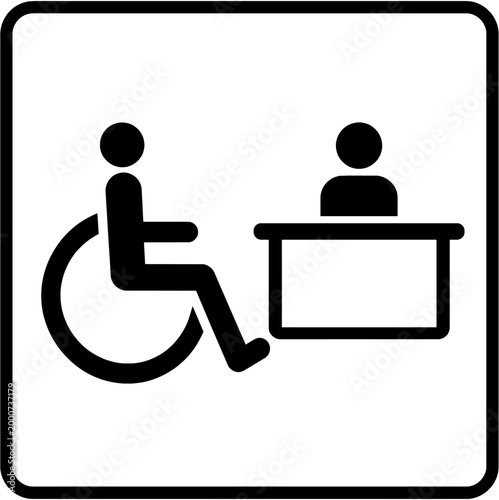 Accessible Wheelchair Reception Desk Sign Icon Minimal Vector Service Counter Accessibility Symbol