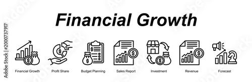 Financial Growth web banner icon vector illustration concept for with icon of Financial Growth, Profit Share, Budget Planning, Sales Report, Investment, R.