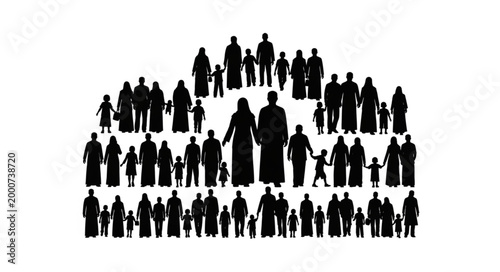 Silhouette of a large group of people standing together in solidarity.