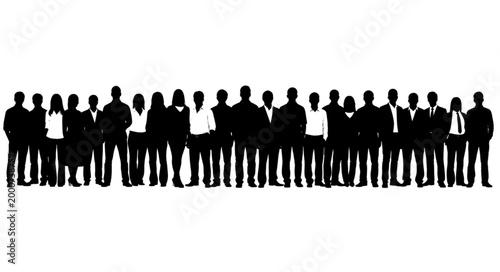 Silhouette of a large group of people standing together.