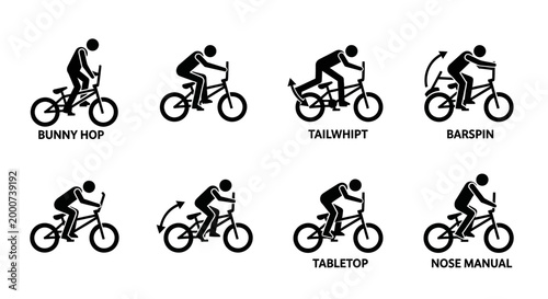 BMX Bike Tricks: Bunny Hop, Tailwhip, Barspin, Tabletop, Nose Manual Icons