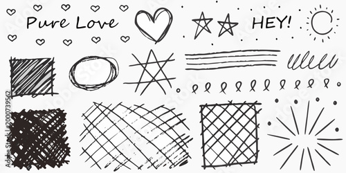 dynamic set of black and white abstract doodles on white background high quality professional detailed