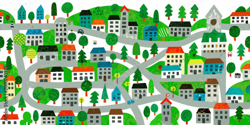 illustration of colorful houses and trees in a community setting high quality professional detailed modern