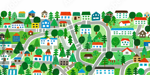 colorful village illustration with houses trees and roads high quality professional detailed modern elegant stylish