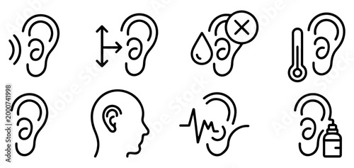 ear icon set hearing loss medical problem
