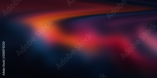 Billede på lærred Abstract flowing liquid shapes in vibrant orange and pink colors against dark blue background with heavy grainy film texture