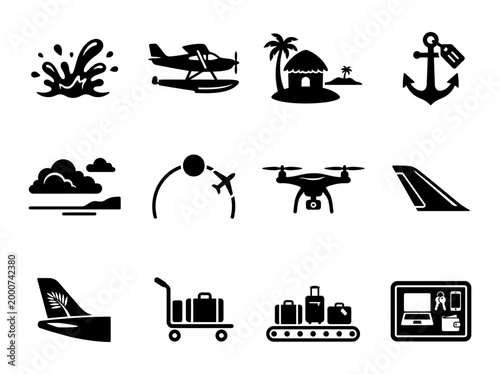 Air navigation travel icon set