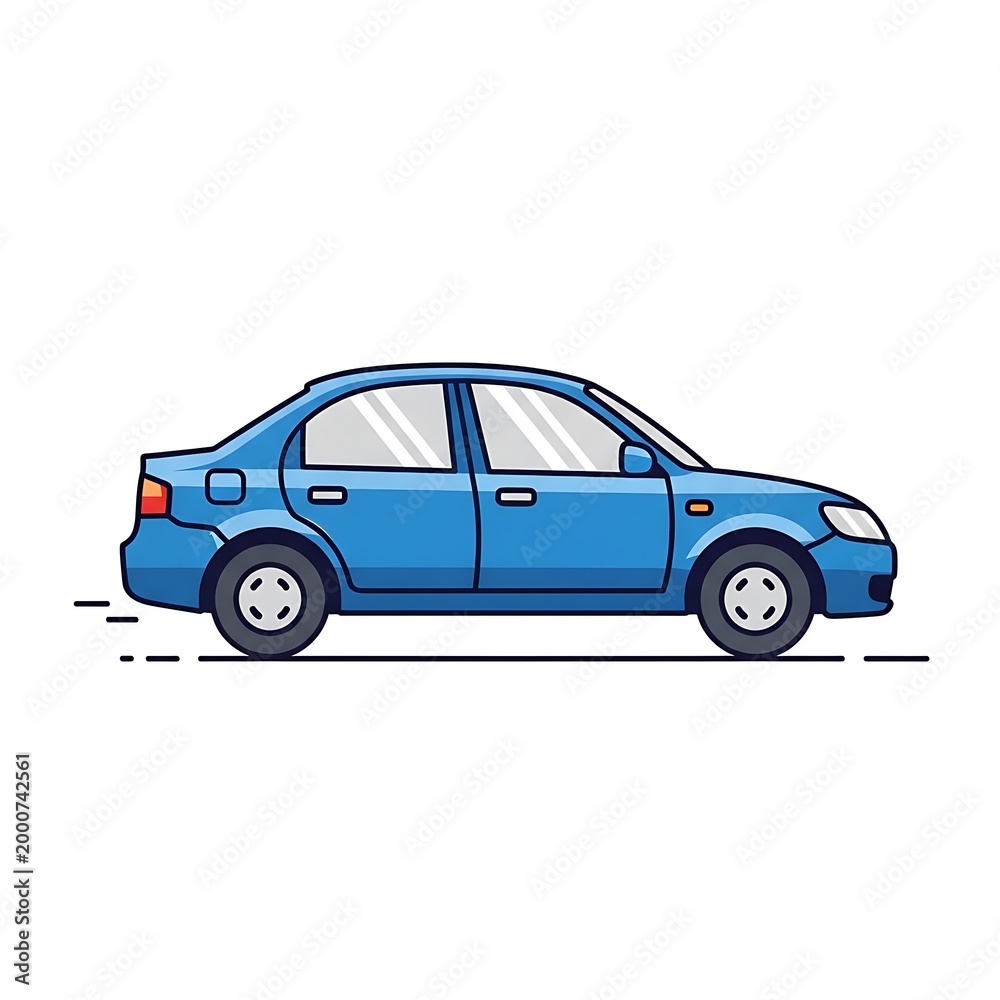 Obraz premium Blue sedan car side view.
