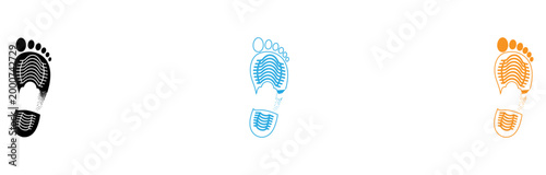 Three colorful footprints with icons isolated on transparent background, Vector