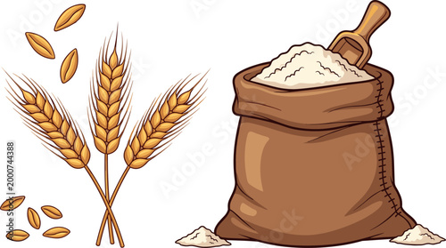 Wheat and Flour Icon Set for Agriculture, Farming, and Food Production in Digital Design