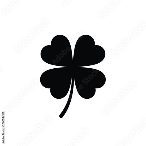 Simple black silhouette of a four-leaf clover, a universal symbol of good luck and fortune.