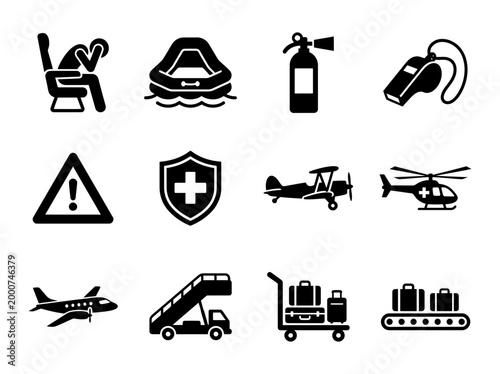 Airport Emergency Safety And Exit Icon Set