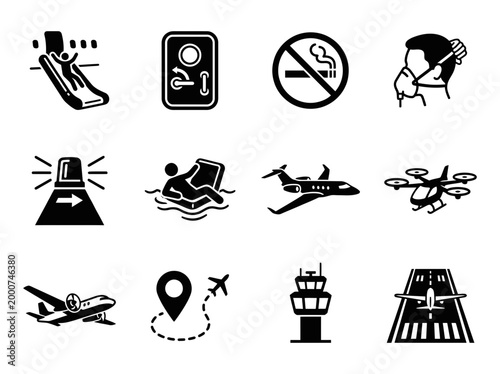 Airport Security Screening And Control Icon Set