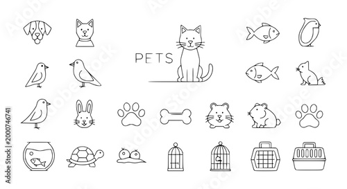 Schilderij op canvas Cute Pet Icons Collection: Dog, Cat, Bird, Fish, Rabbit, Hamster