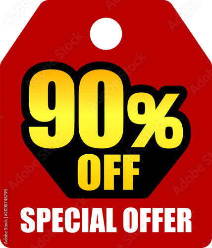90％オフのセールを表すディスカウントラベル　90 Percent Off Discount Label – Special Offer Sale Tag
