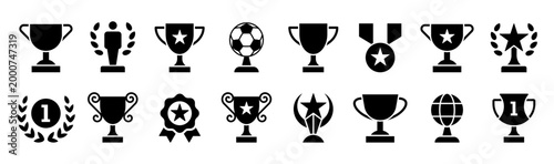 Award icon set. Champion symbol. Silhouette style