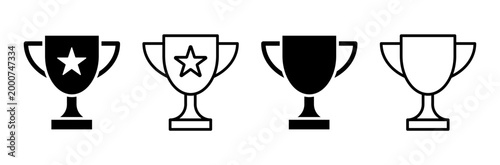 Trophy cup icon set, trophy cup award in flat and outline style. Vector illustration