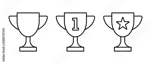 Achievement and Success Trophy Cup Line Vector Icon Set